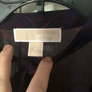 Michael Kors sheer peacock blouse with bow Size XL